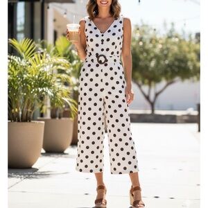 Polka Dot Jumpsuit - Brown and White